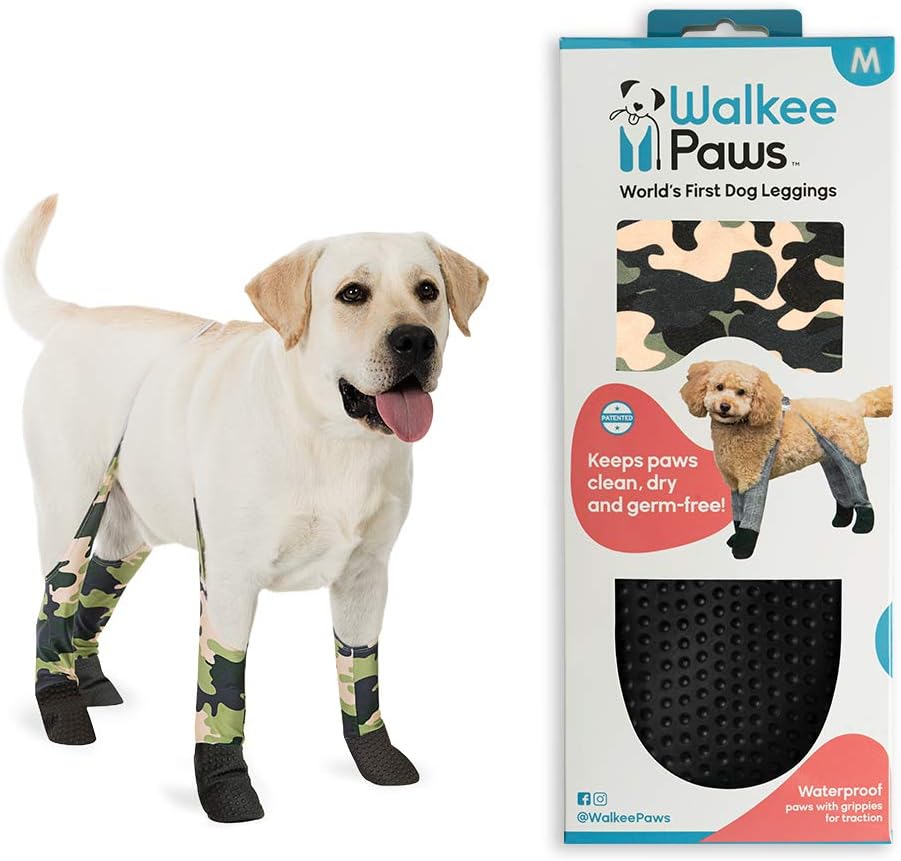 반려동물 용품 : Walkee Paws 방수 개 레깅스 | 산책 시 개 발과 다리를 깨끗하고 건조하게 유지 | 봄비, 진흙, 여름 더위로부터 발 보호 | 개 신발 대체품 | 위장 무늬 (중형견 사이즈) : Amazon.com