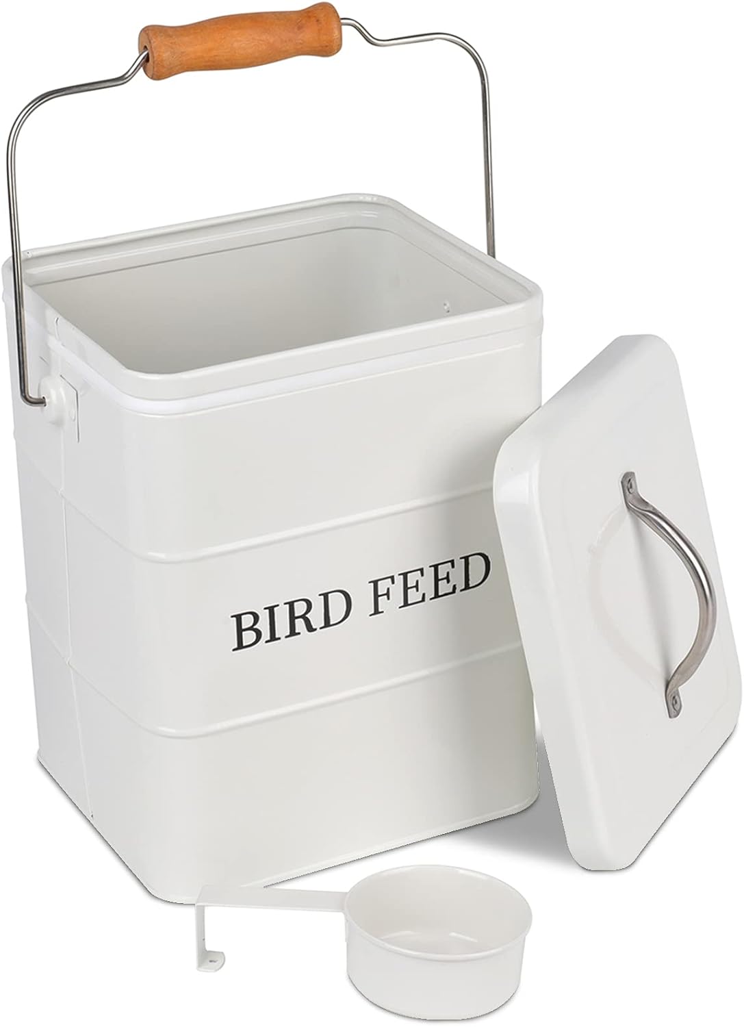 Pet Supplies : DEAYOU Pet Food Storage Tin with Lid, Metal Bird Seed and Feed Container with Serving Scoop, Treats Storage Canister Bin Can for Dogs, Cats Food, Coated Carbon Steel, Tight Fitting Lid, White, 5-6 Lbs : Amazon.com