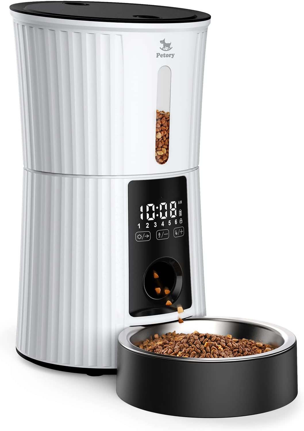 Amazon.com : Petory Timed Automatic Cat Feeders - 4L Programable Dry Food Dispenser for Cats and Small Medium Dogs 6 Meals with Desiccant Bag Dual Power Supply 10S Voice Recorder : Pet Supplies