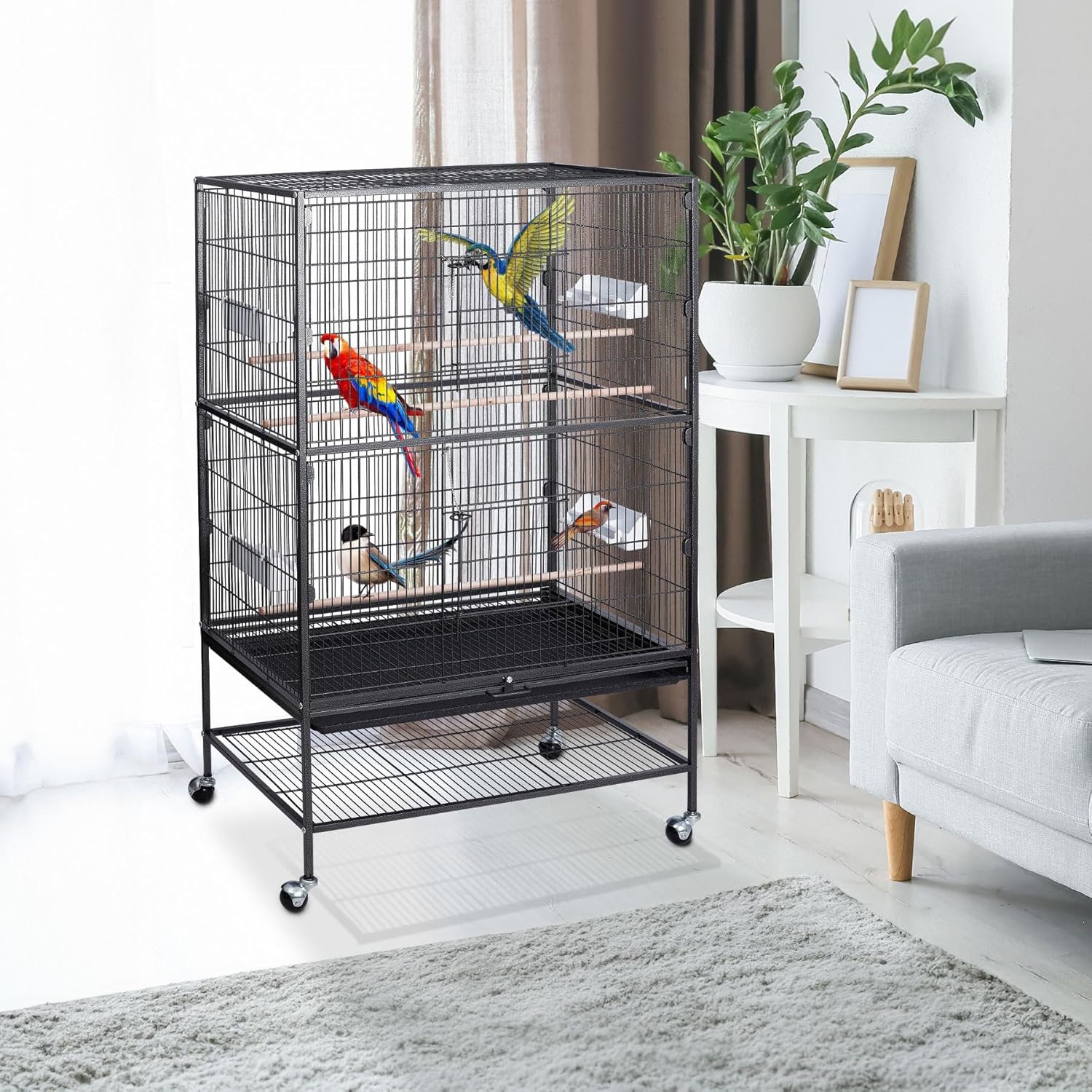 Amazon.com : ZENY 52-Inch Bird Cage, Wrought Iron Standing Large Flight King Birdcage with Rolling Stand, Parakeet Parrot Cage for Large Birds Cockatiels African Grey Quaker Amazon Sun Pigeons : Pet Supplies