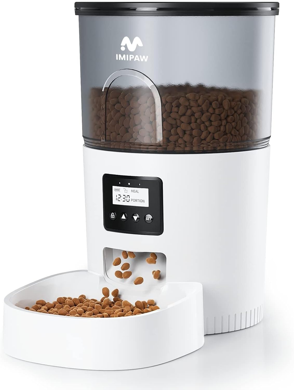 Amazon.com : IMIPAW Automatic Cat Feeders, Timed Cat Dry Food Dispenser with Desiccant Bag, Dual Power Supply, Programmable Portion Size, 6 Meals, 20 Portions Per Day, Auto Pet Feeder for Cats and Small Dog, White : Pet Supplies