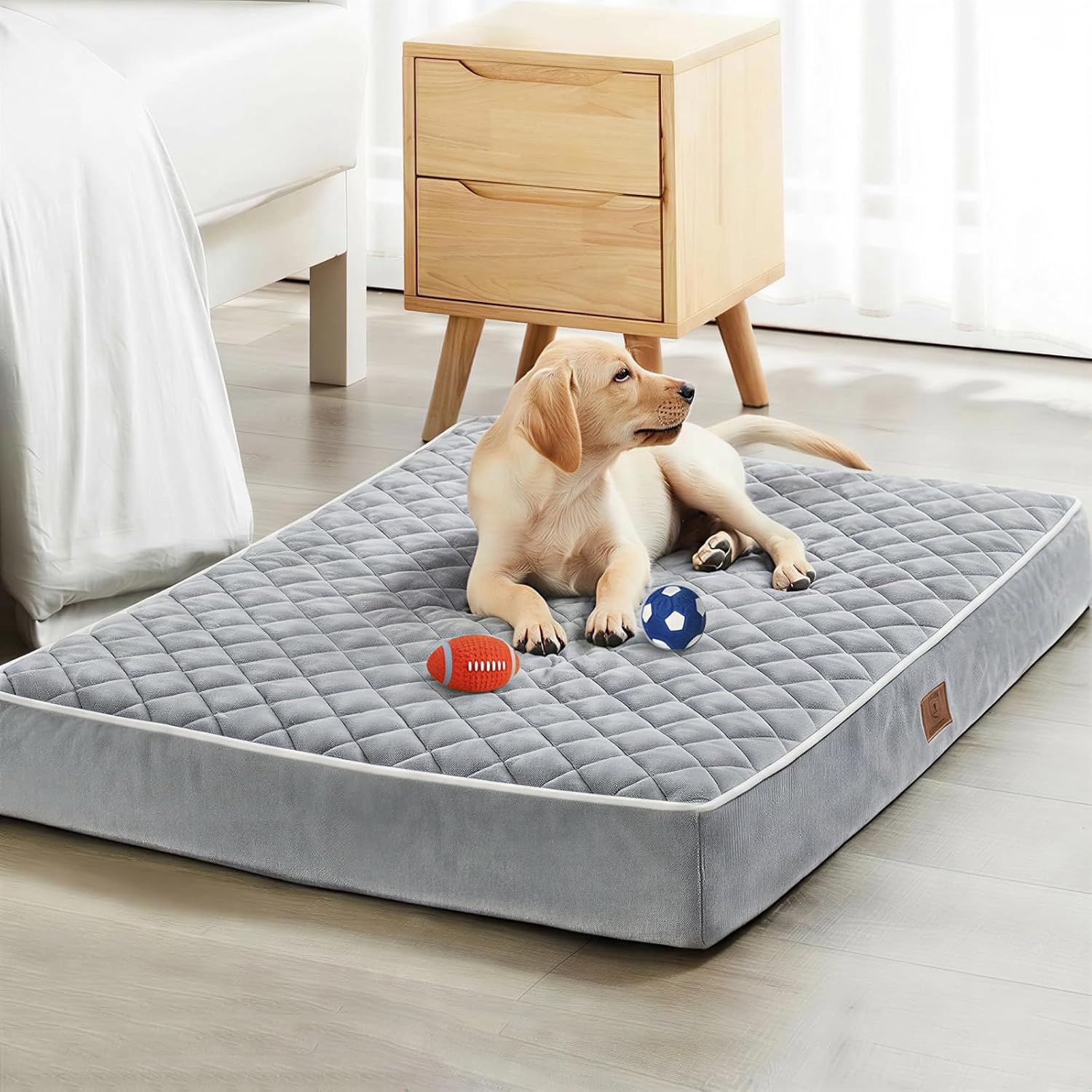 Amazon.com : WNPETHOME Orthopedic Waterproof Extra Large Dogs Bed with Removable Washable Cover, Multi-Needle Quilting XL Crate Bed for Large Sized Dog, Light Grey : Pet Supplies