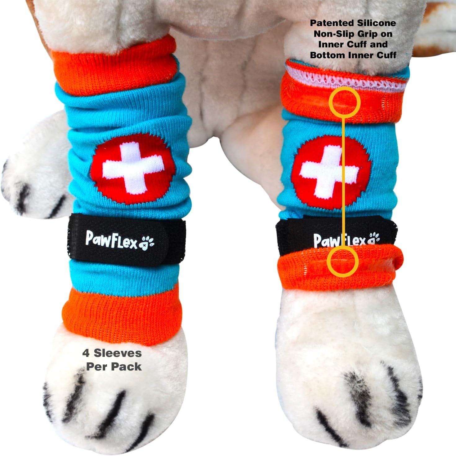 Amazon.com : PawFlex Comfy Pawz 면 소재 논슬립 보호용 개 레깅스 | 미끄럼 방지 실리콘 그립과 비틀림 및 미끄러짐 방지를 위한 조절 가능한 스트랩이 있는 의료용 애완동물 다리 소매 : 반려동물 용품