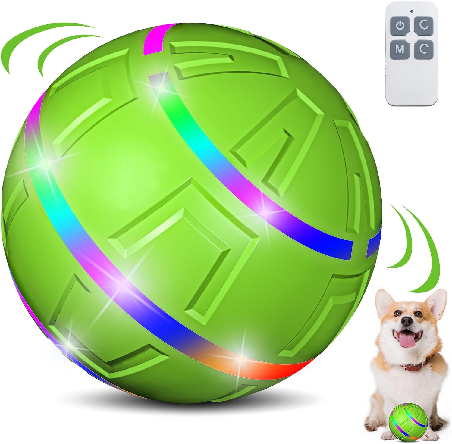 Amazon.com: HYQ Interactive Dog Toys Ball, Peppy Pet Ball for Dogs, Durable Vibrating Dog Ball with Remote Control LED Lights, Activated Automatic Moving Dog Toy for Small/Medium/Large Dogs, Green