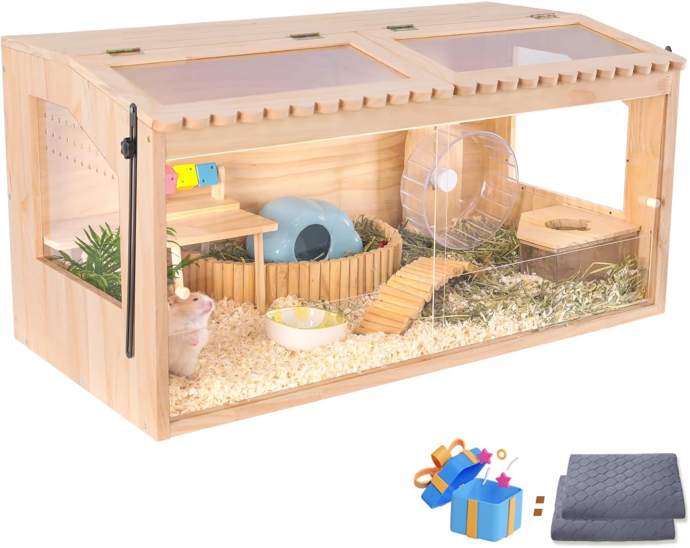 Amazon.com : DZWLKJ Wooden Hamster Cages and Habitats, 32" Guinea Pig Cage, Small Animal Cage for Dwarf Syrian Hamsters Degus Mice & Other Small Pets. Big Hamster Habitat with 2 Openable Door & Lace Window : Pet Supplies