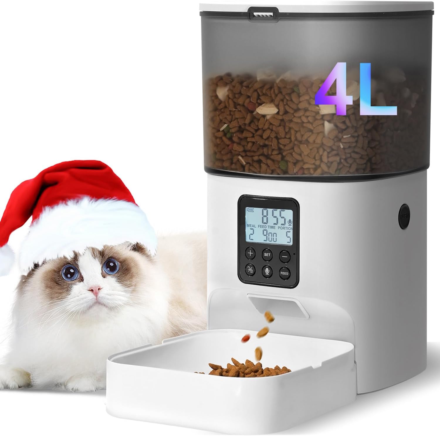 Amazon.com : ANDOLL HOME Automatic Cat Feeder, 4L Cat Food Dispenser with 10s Voice Recorder, Pet Feeder up to 8 Meals per Day, Timed Dog Feeder with Dry Food Sealed Ring : Pet Supplies