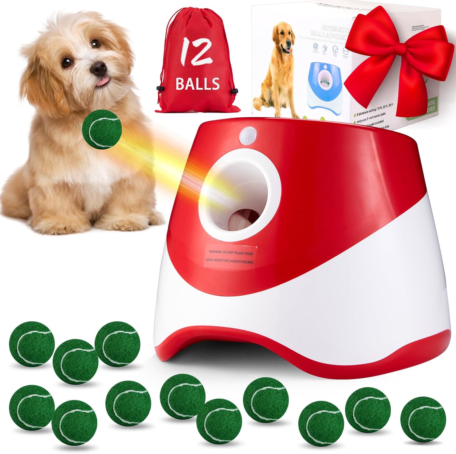 Amazon.com: Wortade Automatic Ball Thrower for Dogs, Dog Ball Thrower Launcher with 10-30 Ft Distance, Rechargeable Automatic Dog Toy, Dog Ball Launcher - Included 12pcs 2" Balls, for Puppy (Red) : Pet Supplies