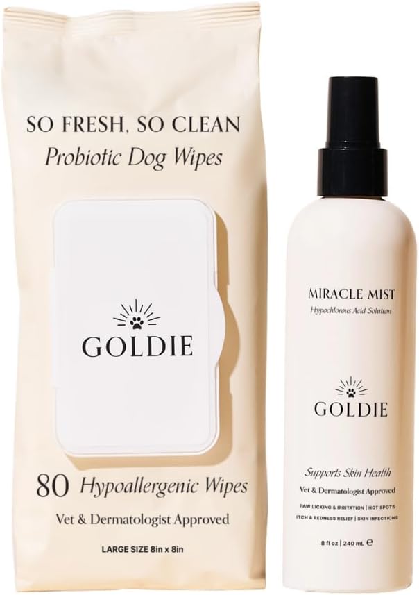 Amazon.com : Goldie Dog Essentials Dog Paw Care Bundle, Hypochlorous Acid Spray & Probiotic Grooming Wipes for Paw Licking, Itch Relief & Hot Spots : Pet Supplies