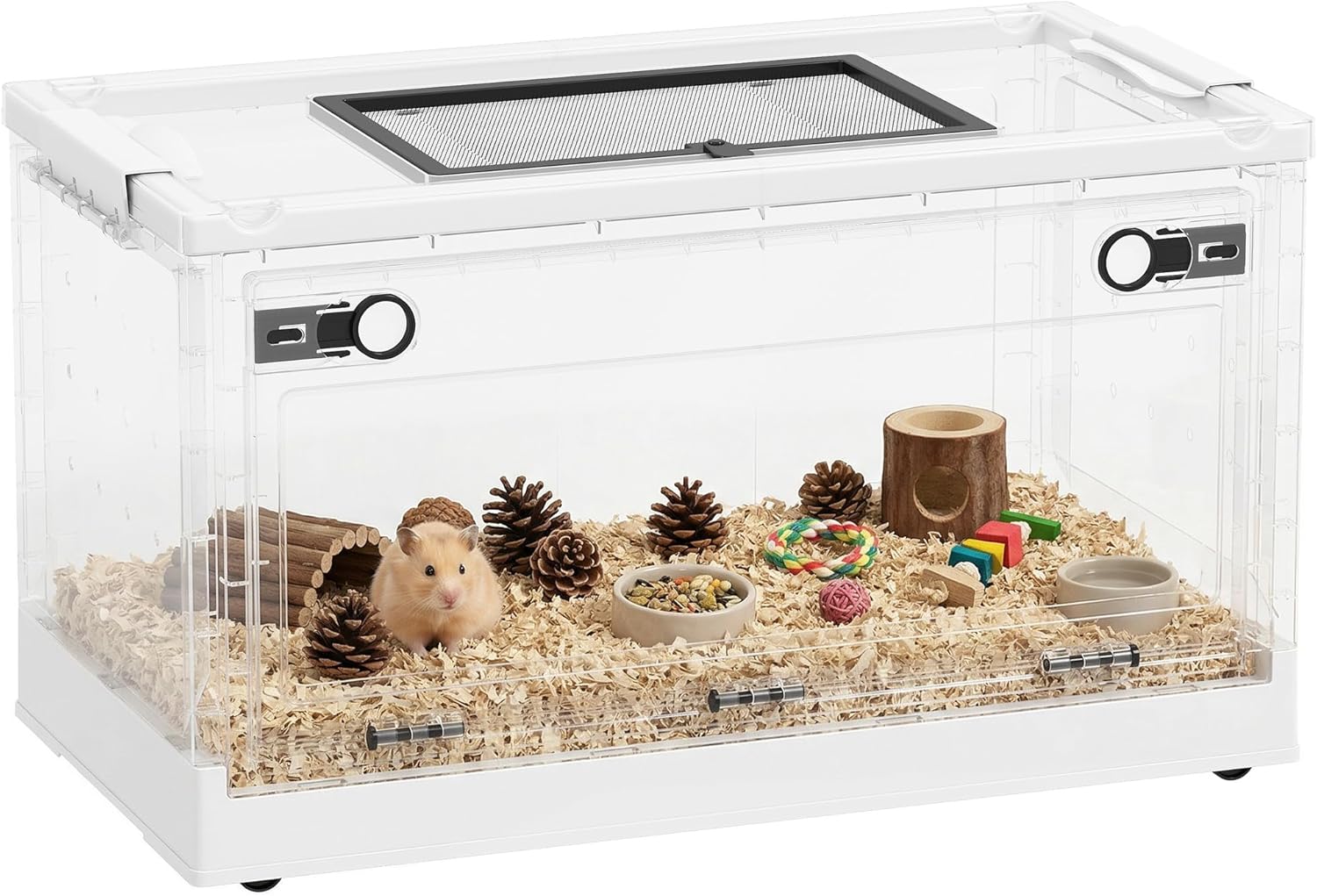 Amazon.com : PawHut Hamster Cage, Stackable Small Animal Cage with Front Door, Ventilated Gebril Habitat for Dwarf Hamsters, Gerbils, Mice, 22" x 13" x 12", White : Pet Supplies