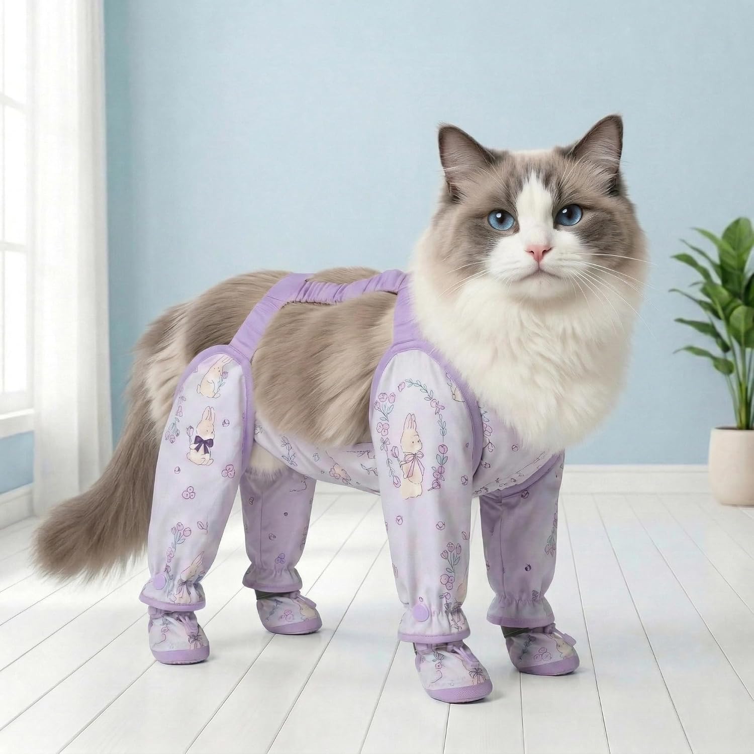 Amazon.com : Cat Anti-Dust Pants with Detachable Shoes Protective Leggings for Cats and Small Dogs Lightweight Outdoor Pet Outfit with Full Paw Coverage (Lavender Bunny,S) : Pet Supplies